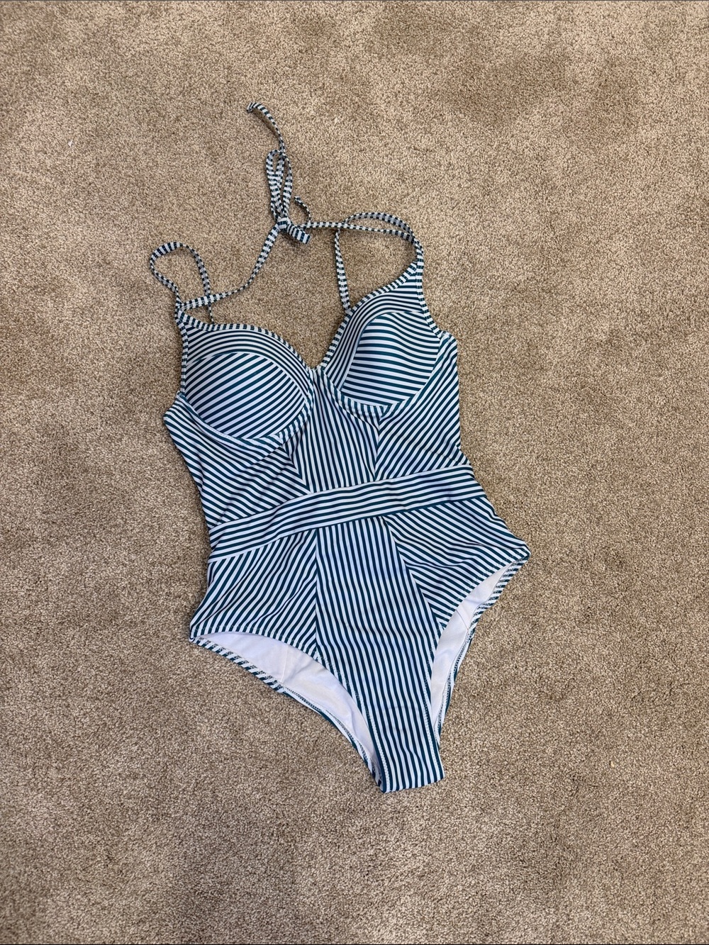 Cupshe Navy and White Striped One-Piece Swimsuit